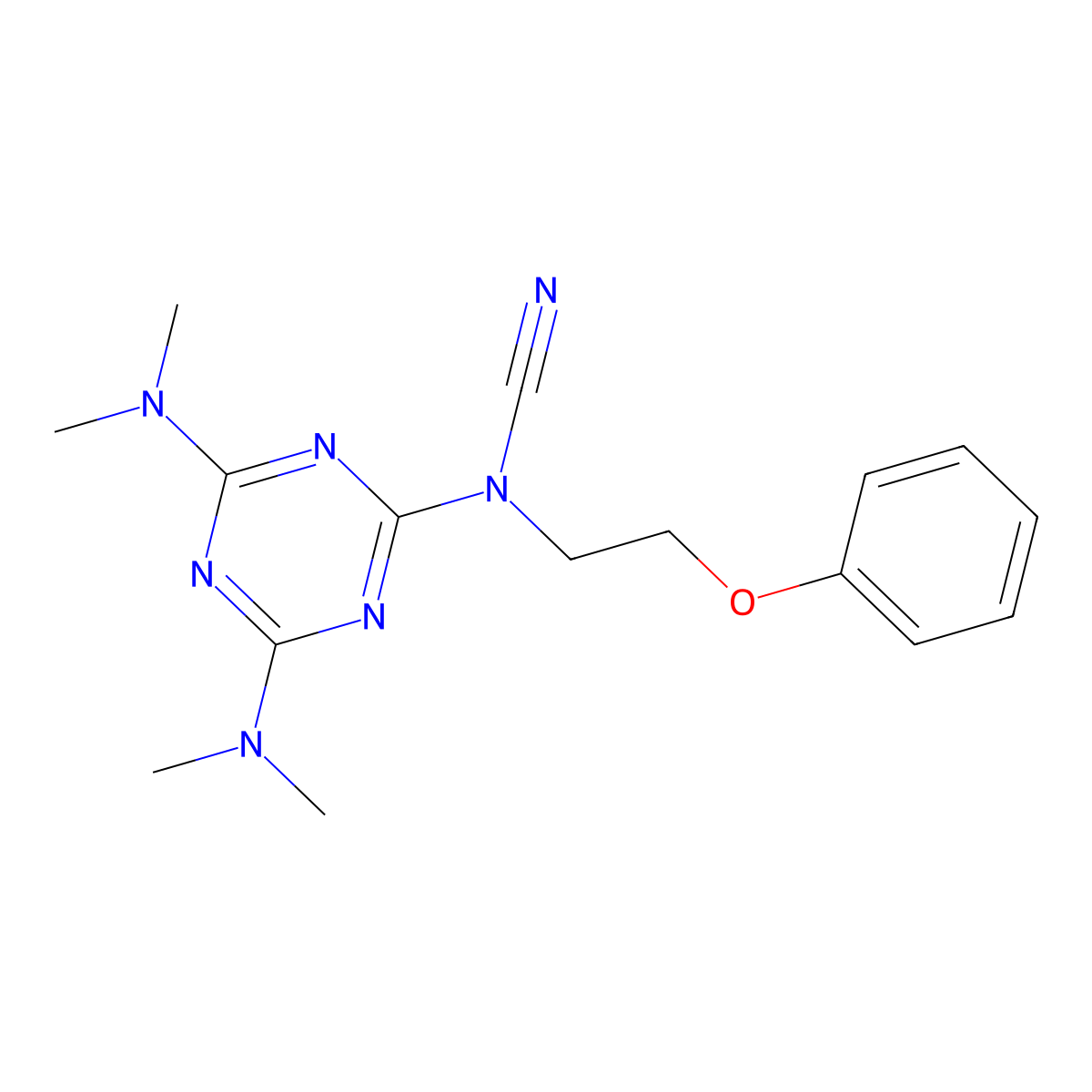 [4,6-Bis(dimethylamino)-1,3,5-triazin-2-yl]-(2-phenoxyethyl)cyanamide molecular structure, CAS 300718-25-6