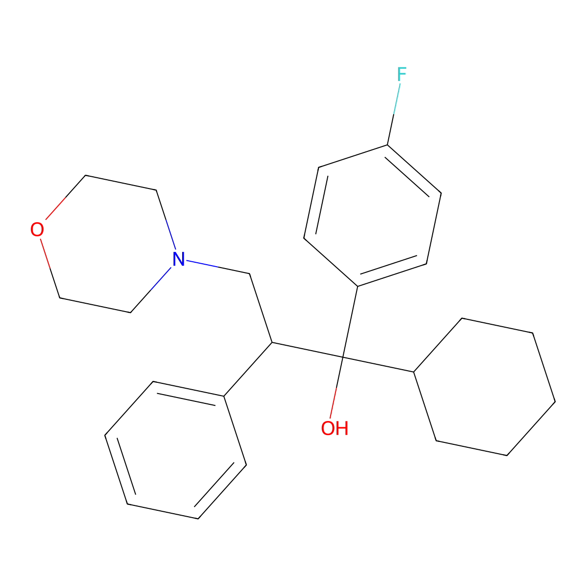 1-Cyclohexyl-1-(4-fluorophenyl)-3-morpholin-4-yl-2-phenylpropan-1-ol molecular structure, CAS 300718-41-6
