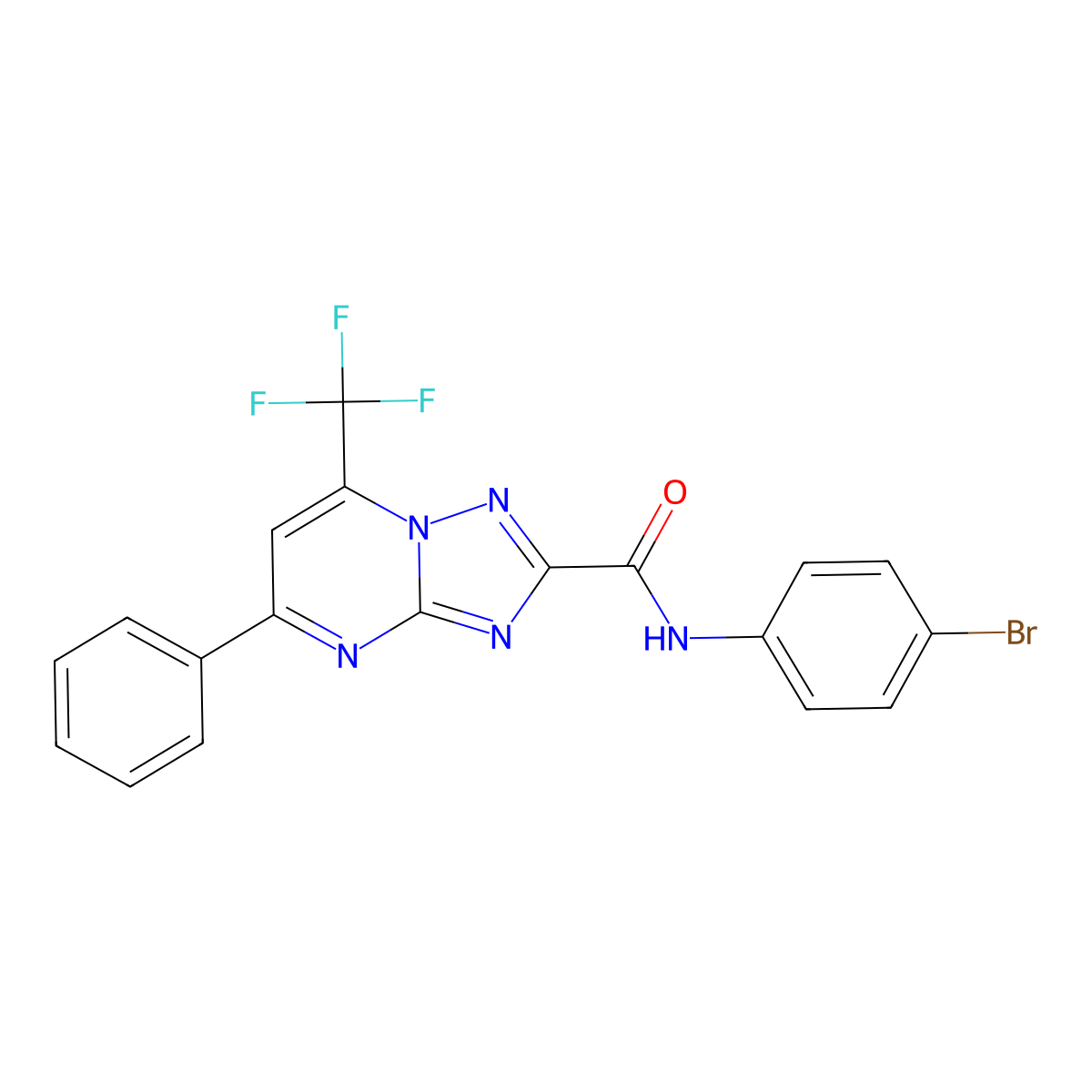 N-(4-bromophenyl)-5-phenyl-7-(trifluoromethyl)-[1,2,4]triazolo[1,5-a]pyrimidine-2-carboxamide molecular structure, CAS 300718-56-3