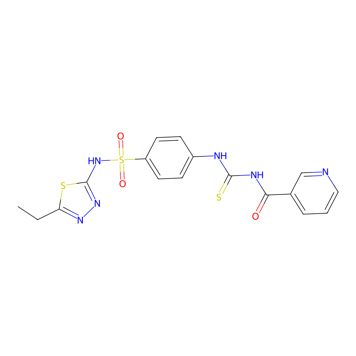 N-[[4-[(5-ethyl-1,3,4-thiadiazol-2-yl)sulfamoyl]phenyl]carbamothioyl]pyridine-3-carboxamide molecular structure, CAS 300718-70-1