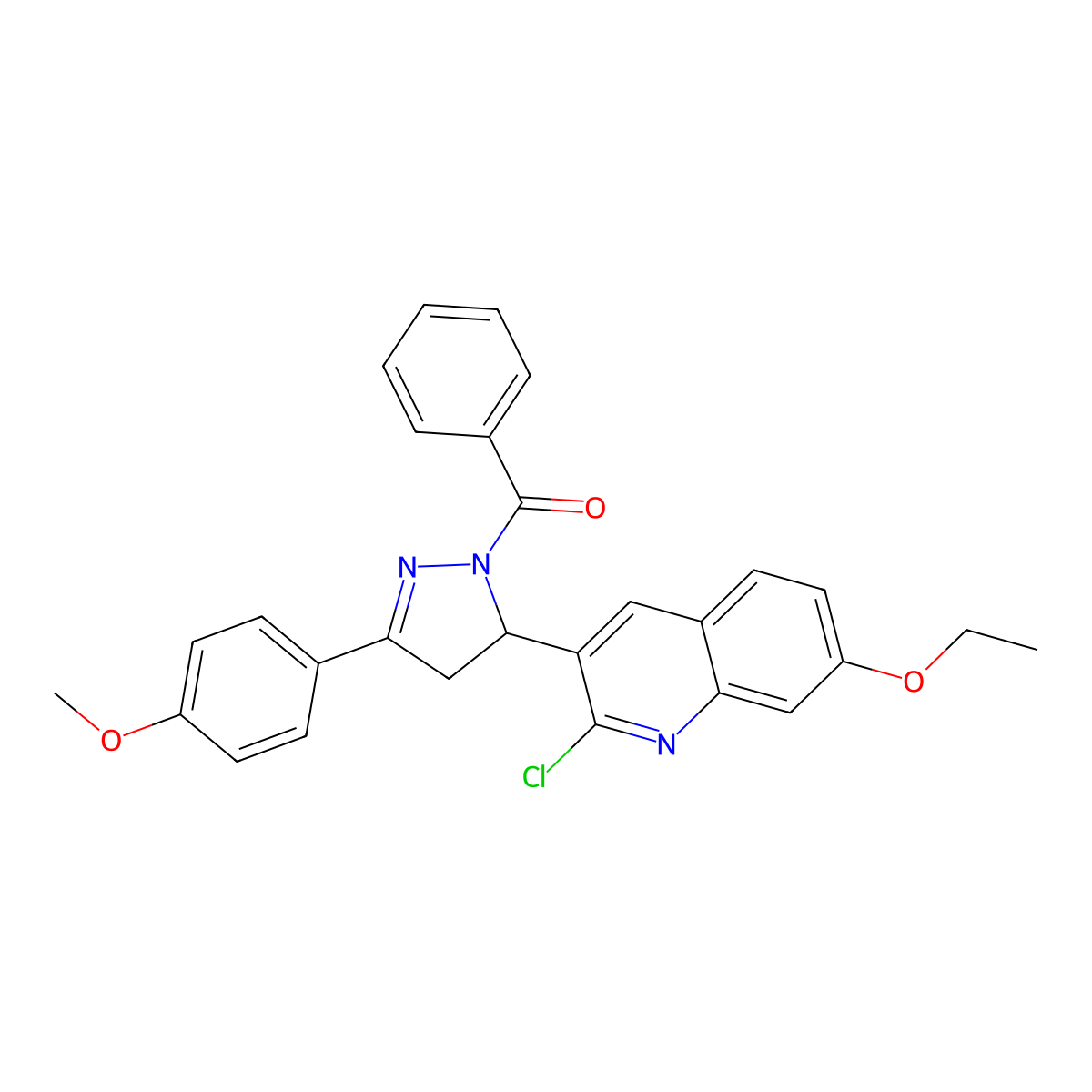 [3-(2-Chloro-7-ethoxyquinolin-3-yl)-5-(4-methoxyphenyl)-3,4-dihydropyrazol-2-yl]-phenylmethanone molecular structure, CAS 300718-74-5