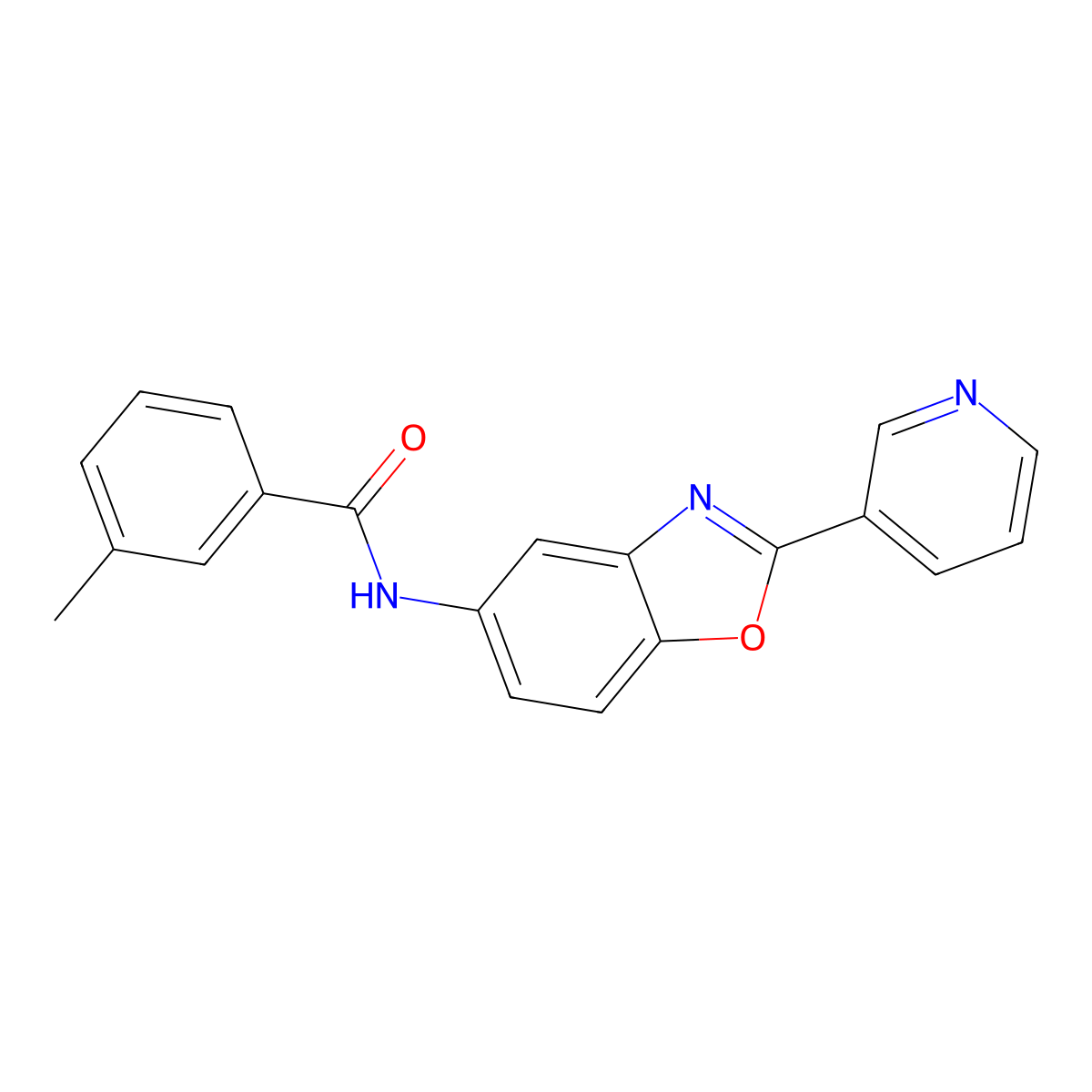 3-methyl-N-(2-pyridin-3-yl-1,3-benzoxazol-5-yl)benzamide molecular structure, CAS 300719-21-5
