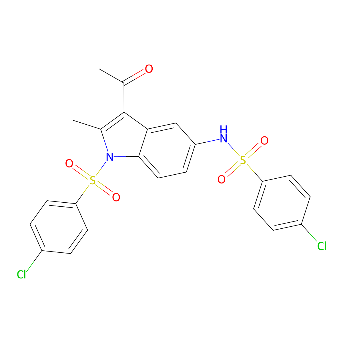 N-[3-acetyl-1-(4-chlorobenzenesulfonyl)-2-methyl-1H-indol-5-yl]-4-chlorobenzene-1-sulfonamide molecular structure, CAS 300719-65-7