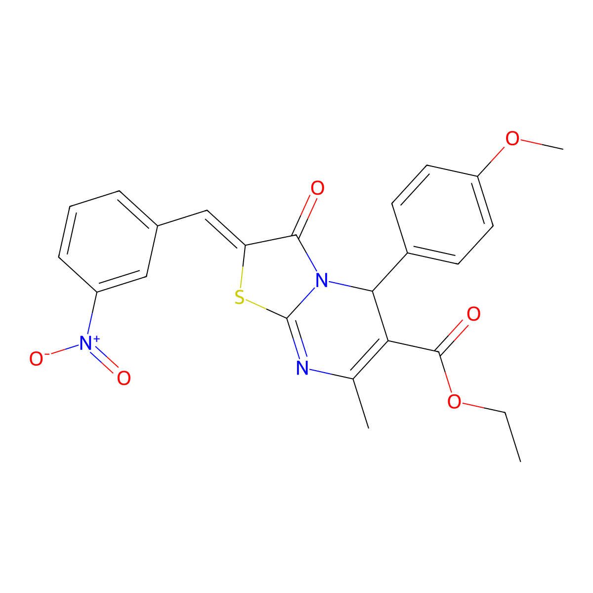 Ethyl 2,3-dihydro-5-(4-methoxyphenyl)-7-methyl-2-[(3-nitrophenyl)methylene]-3-oxo-5H-thiazolo[3,2-a]pyrimidine-6-carboxylate molecular structure, CAS 300723-23-3