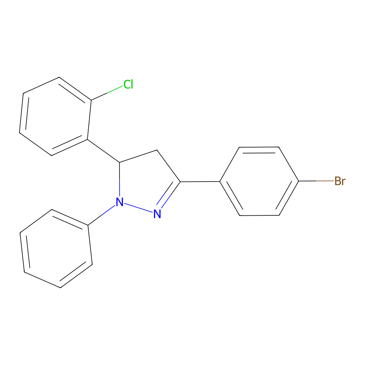 3-(4-bromophenyl)-5-(2-chlorophenyl)-1-phenyl-4,5-dihydro-1H-pyrazole molecular structure, CAS 300726-43-6