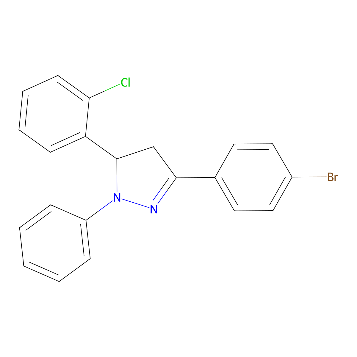3-(4-bromophenyl)-5-(2-chlorophenyl)-1-phenyl-4,5-dihydro-1H-pyrazole molecular structure, CAS 300726-43-6