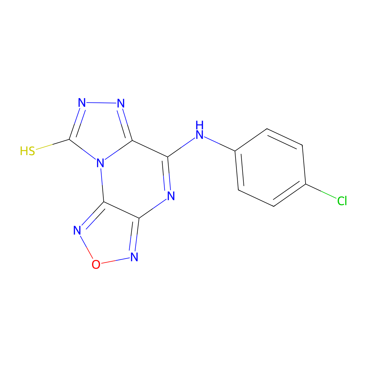 5-((4-Chlorophenyl)amino)(1,2,5)oxadiazolo(3,4-e)(1,2,4)triazolo(4,3-a)pyrazine-8(7H)-thione molecular structure, CAS 300730-34-1