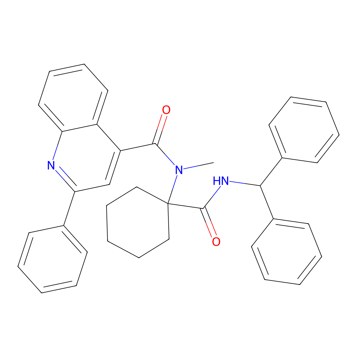 N-{1-[(benzhydrylamino)carbonyl]cyclohexyl}-N-methyl-2-phenyl-4-quinolinecarboxamide molecular structure, CAS 300730-45-4