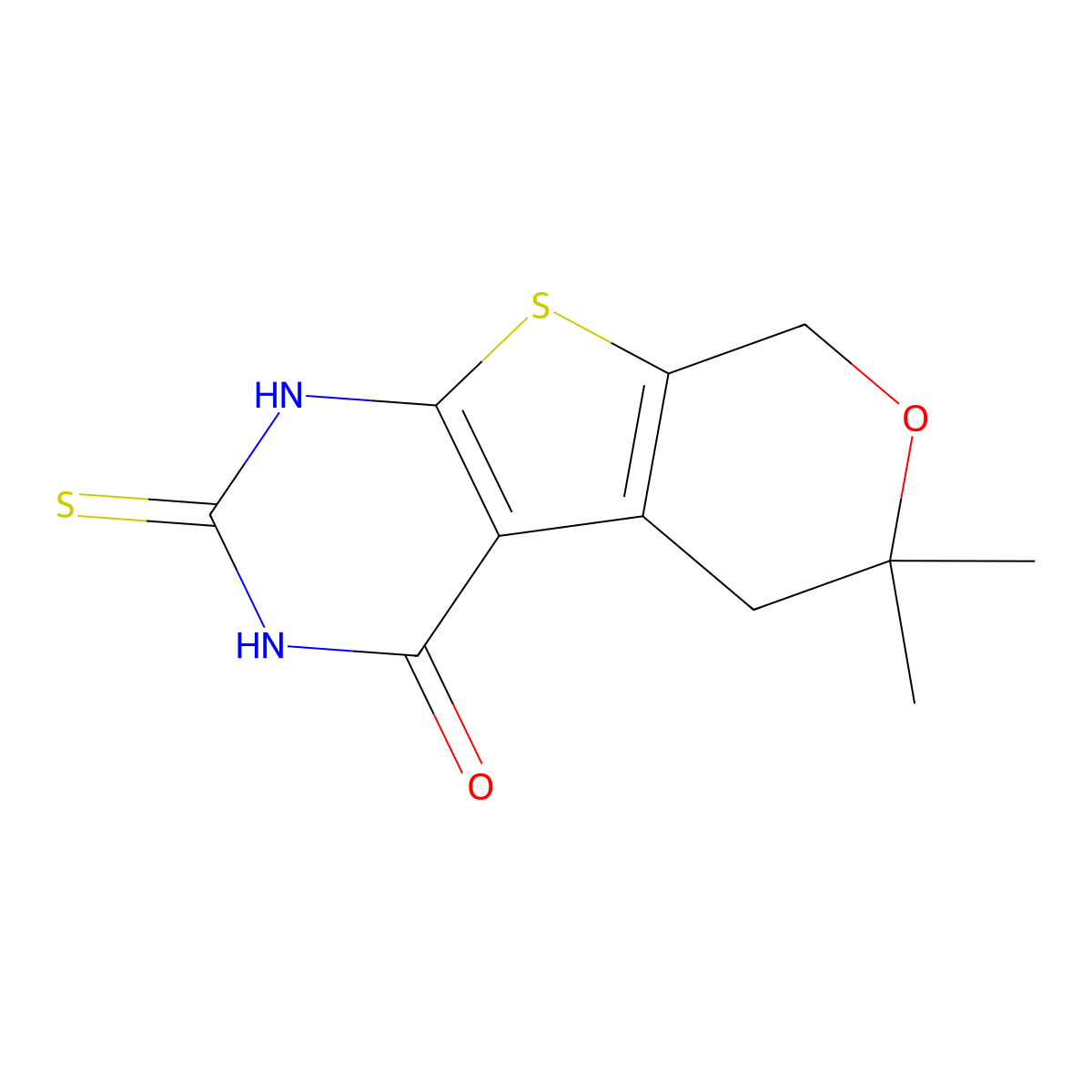 6,6-dimethyl-2-thioxo-1,2,3,5,6,8-hexahydro-4H-pyrano[4',3':4,5]thieno[2,3-d]pyrimidin-4-one molecular structure, CAS 300730-47-6