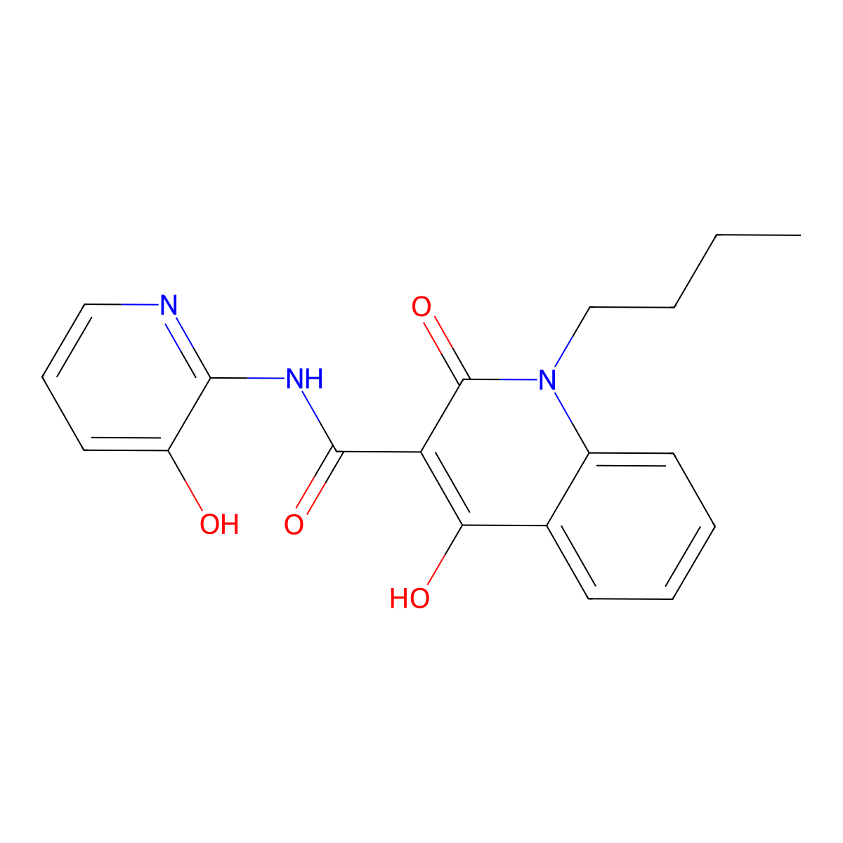 1-butyl-4-hydroxy-N-(3-hydroxypyridin-2-yl)-2-oxo-1,2-dihydroquinoline-3-carboxamide molecular structure, CAS 300730-79-4