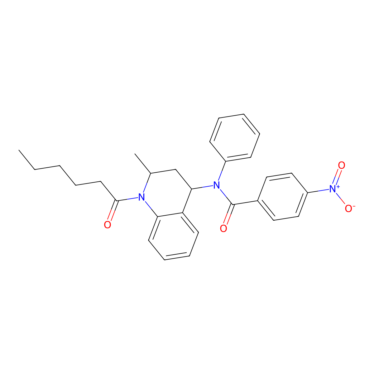N-(1-hexanoyl-2-methyl-1,2,3,4-tetrahydroquinolin-4-yl)-4-nitro-N-phenylbenzamide molecular structure, CAS 300730-80-7