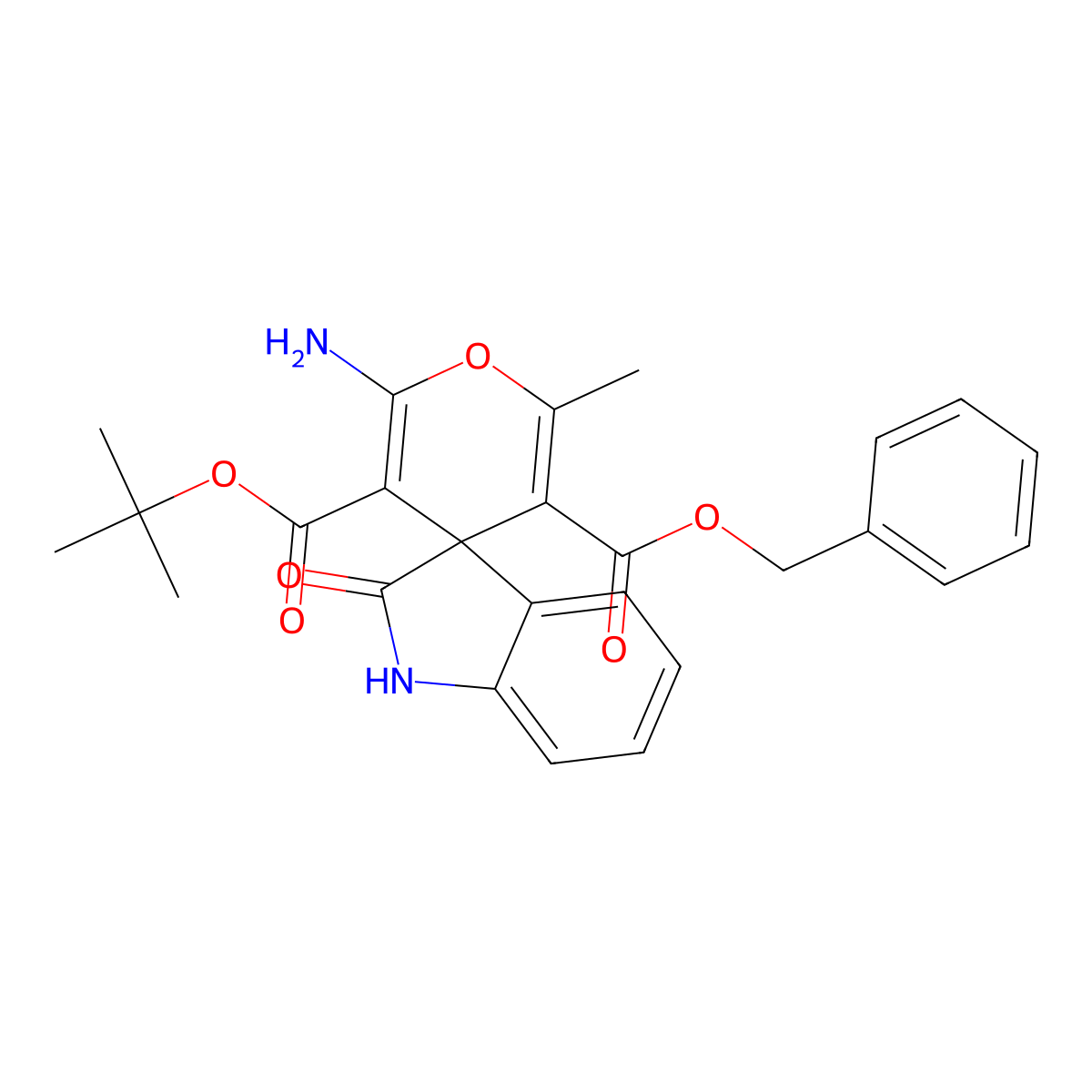 5'-Benzyl 3'-tert-butyl 2'-amino-6'-methyl-2-oxospiro[indoline-3,4'-pyran]-3',5'-dicarboxylate molecular structure, CAS 300731-00-4