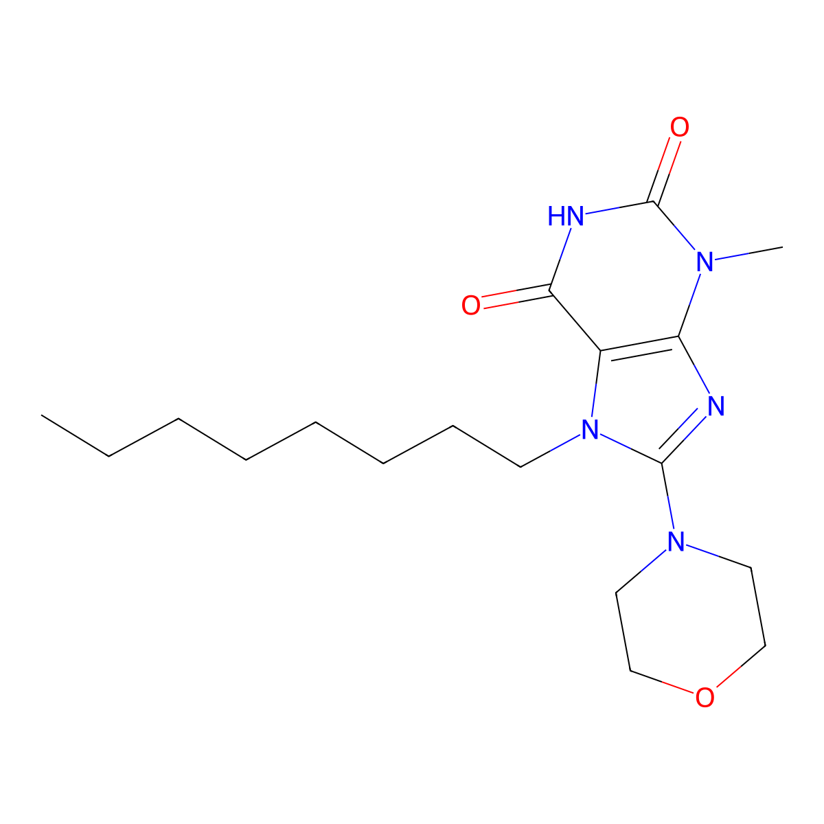 3-Methyl-8-morpholin-4-yl-7-octylpurine-2,6-dione molecular structure, CAS 300731-17-3