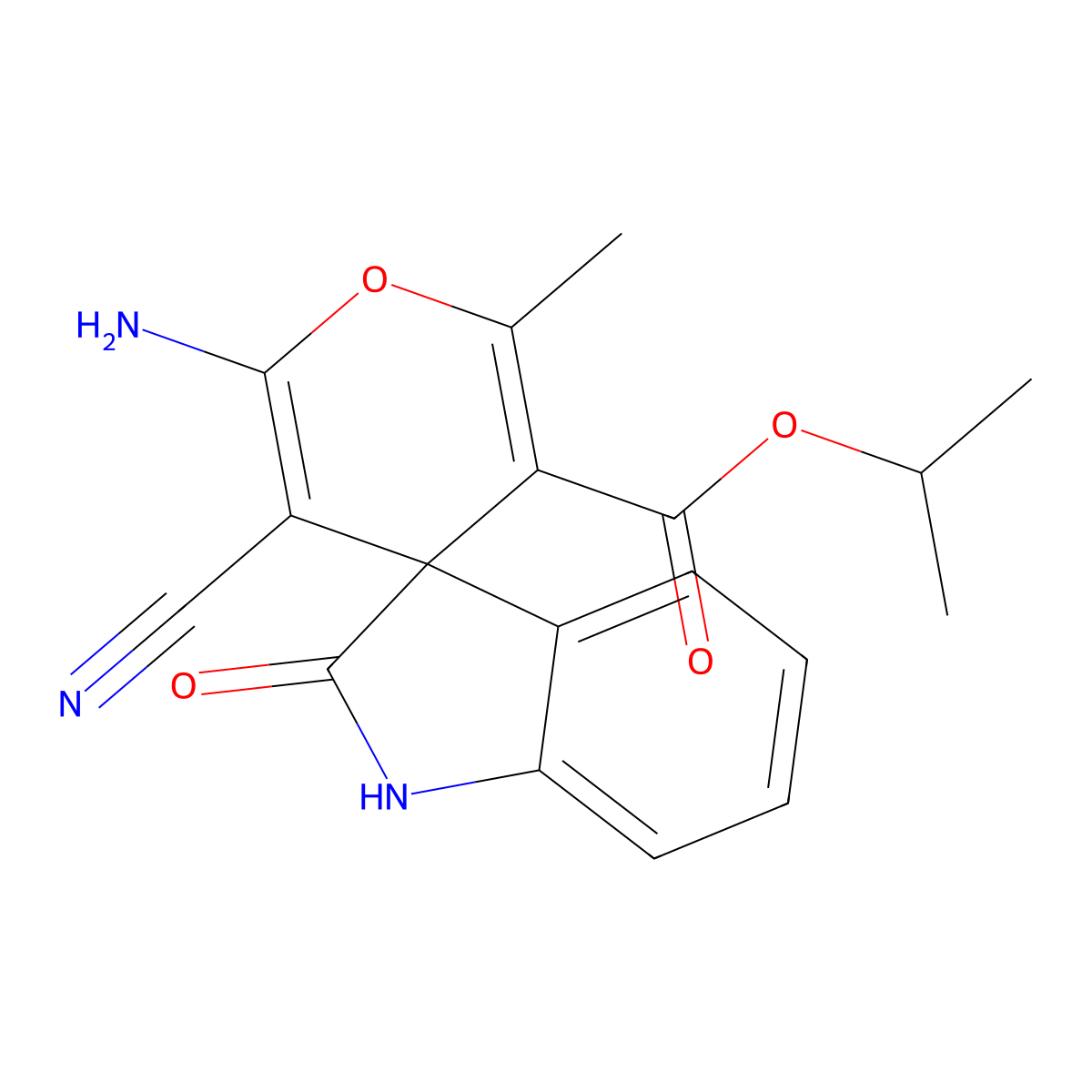Isopropyl 2'-amino-3'-cyano-6'-methyl-2-oxospiro[indoline-3,4'-pyran]-5'-carboxylate molecular structure, CAS 300731-21-9