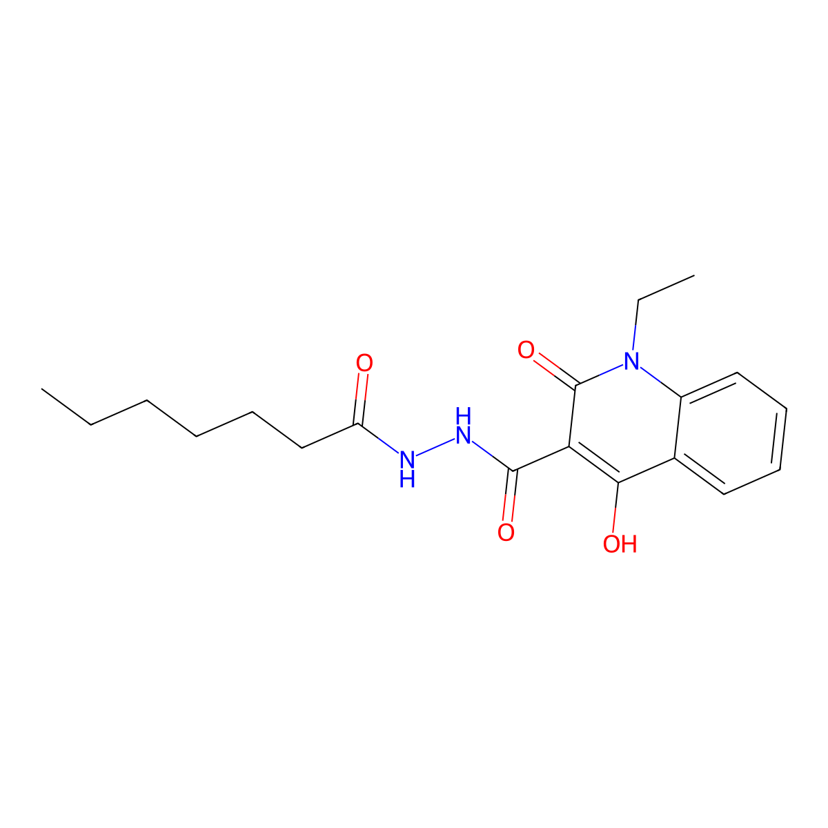1-ethyl-N'-heptanoyl-4-hydroxy-2-oxo-1,2-dihydroquinoline-3-carbohydrazide molecular structure, CAS 300731-60-6