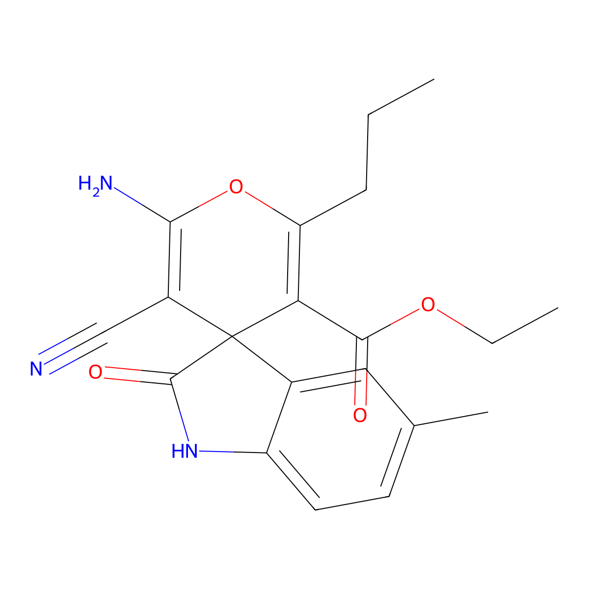 Ethyl 2'-amino-3'-cyano-5-methyl-2-oxo-6'-propylspiro[indoline-3,4'-pyran]-5'-carboxylate molecular structure, CAS 300731-75-3