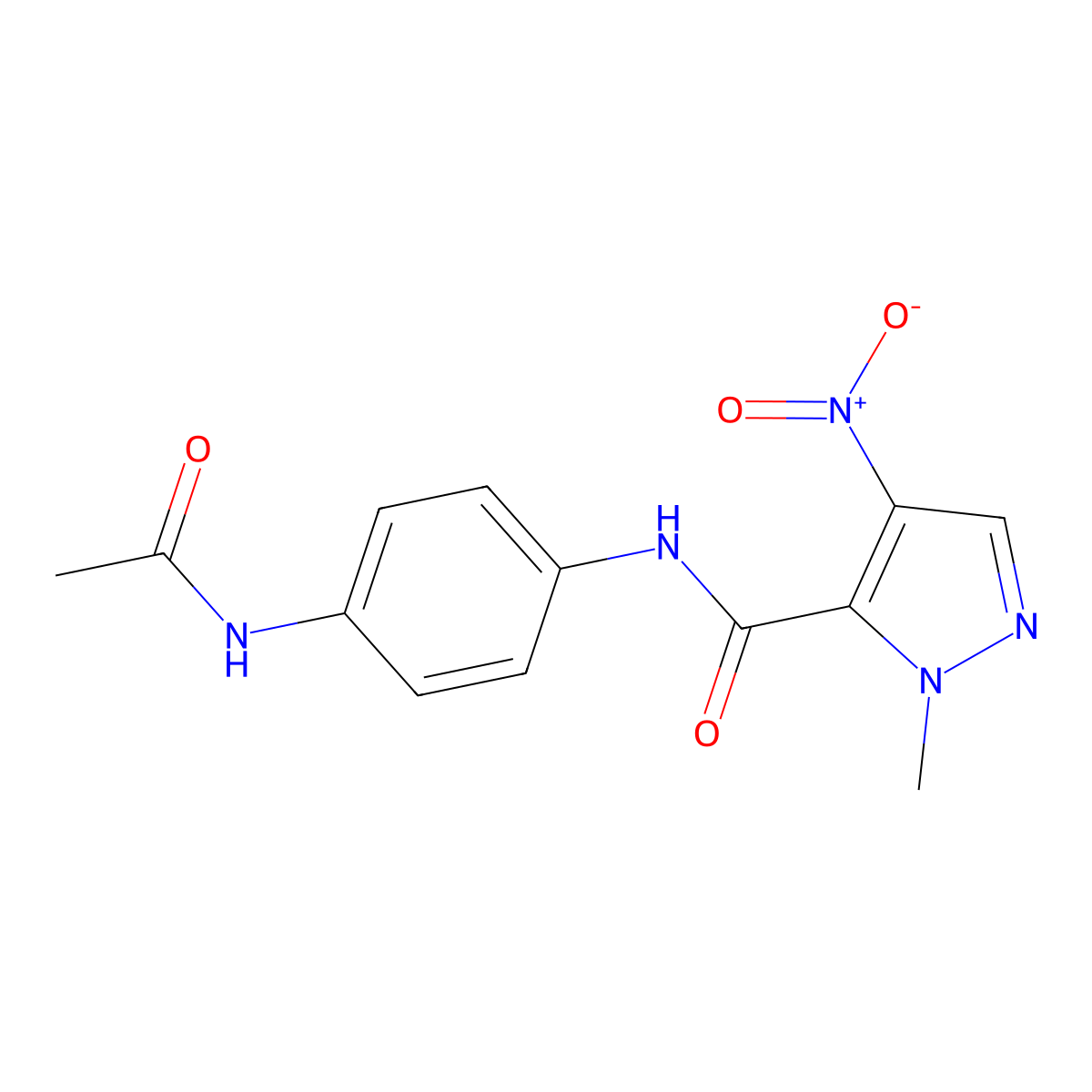 N-(4-acetamidophenyl)-2-methyl-4-nitropyrazole-3-carboxamide molecular structure, CAS 300731-82-2
