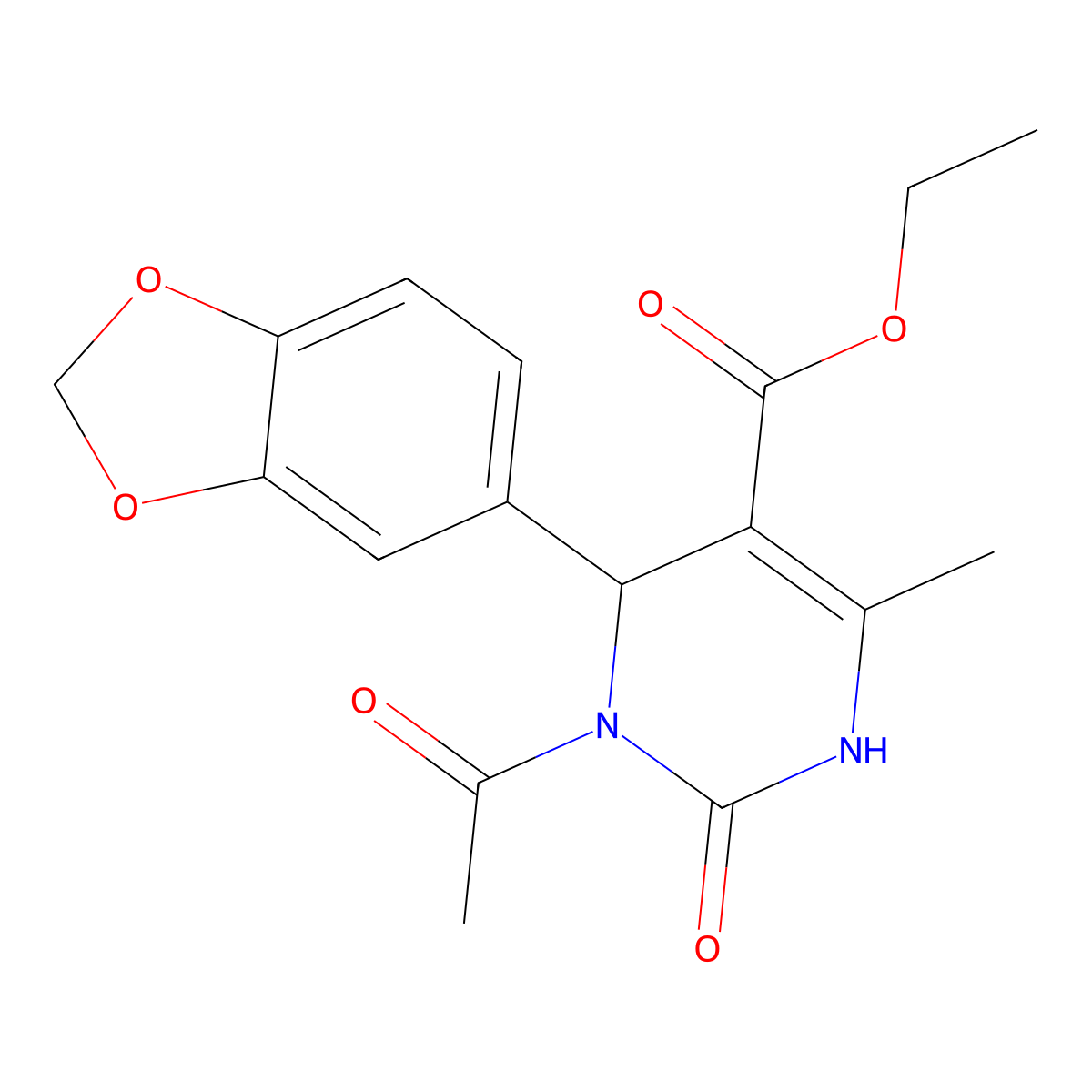 Ethyl 3-acetyl-4-(1,3-benzodioxol-5-yl)-6-methyl-2-oxo-1,2,3,4-tetrahydropyrimidine-5-carboxylate molecular structure, CAS 300731-85-5