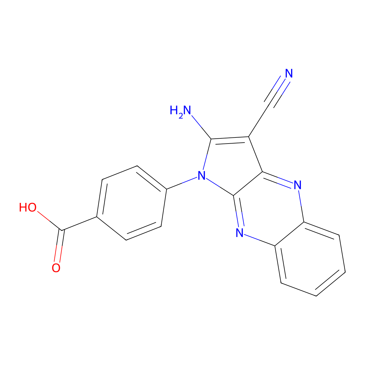4-(2-Amino-3-cyanopyrrolo[3,2-b]quinoxalin-1-yl)benzoic acid molecular structure, CAS 300732-22-3