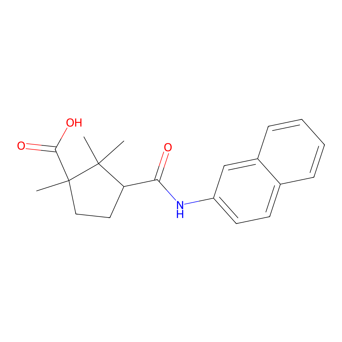 1,2,2-Trimethyl-3-(naphthalen-2-ylcarbamoyl)cyclopentanecarboxylic acid molecular structure, CAS 300732-24-5