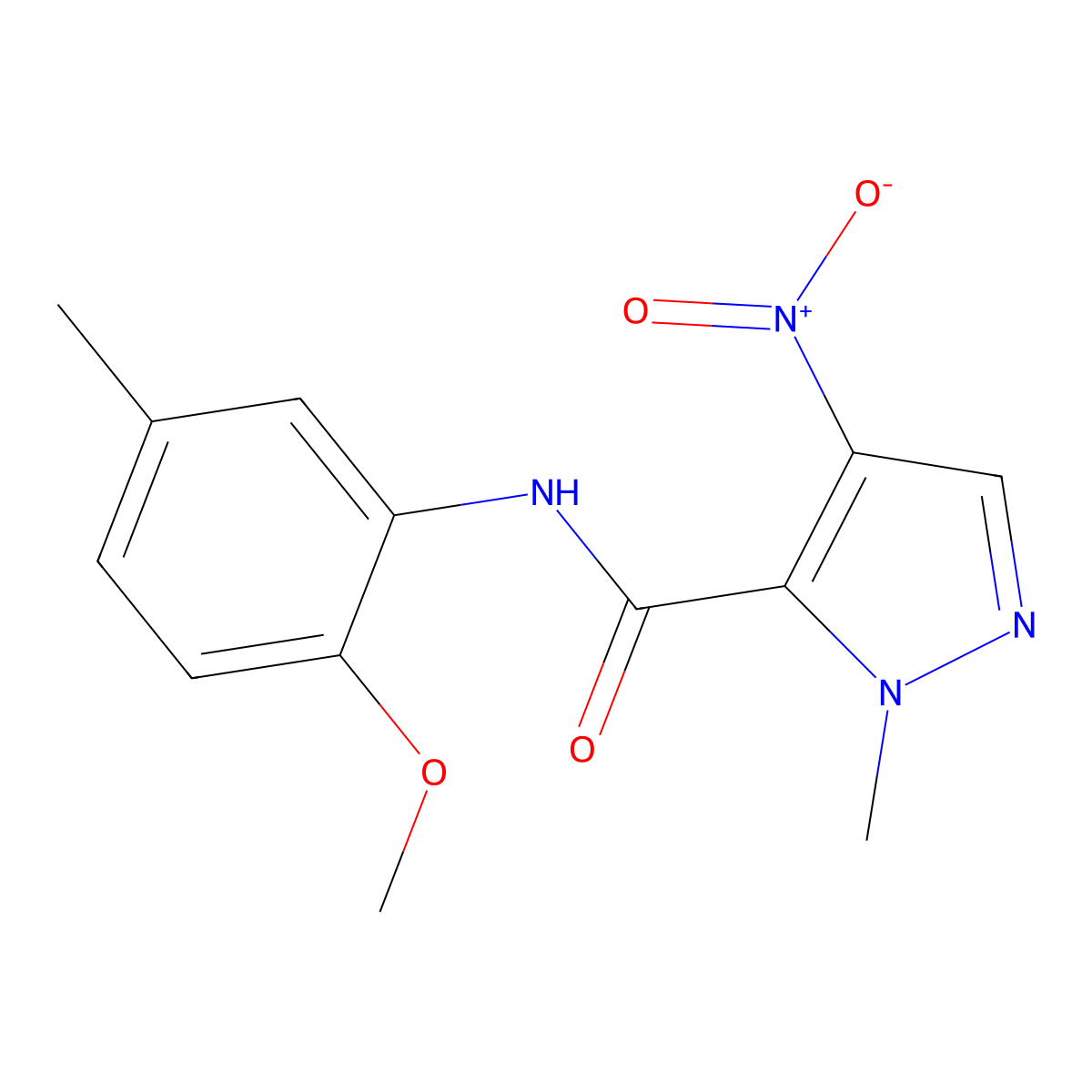 N-(2-methoxy-5-methylphenyl)-1-methyl-4-nitro-1H-pyrazole-5-carboxamide molecular structure, CAS 300732-32-5