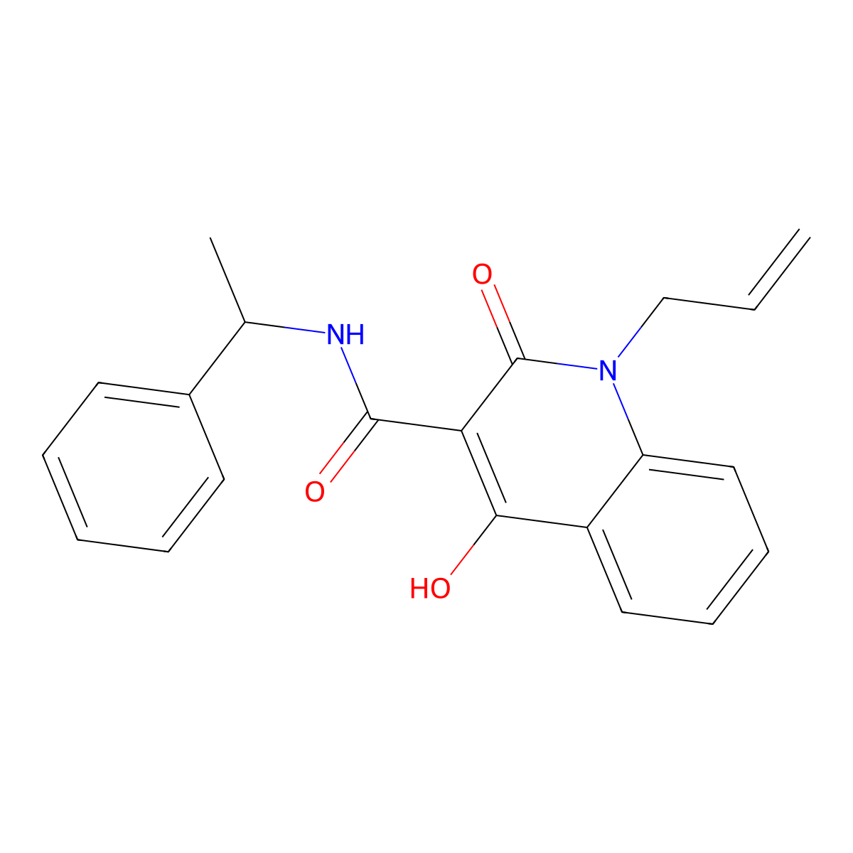 4-hydroxy-2-oxo-N-(1-phenylethyl)-1-(prop-2-en-1-yl)-1,2-dihydroquinoline-3-carboxamide molecular structure, CAS 300732-35-8