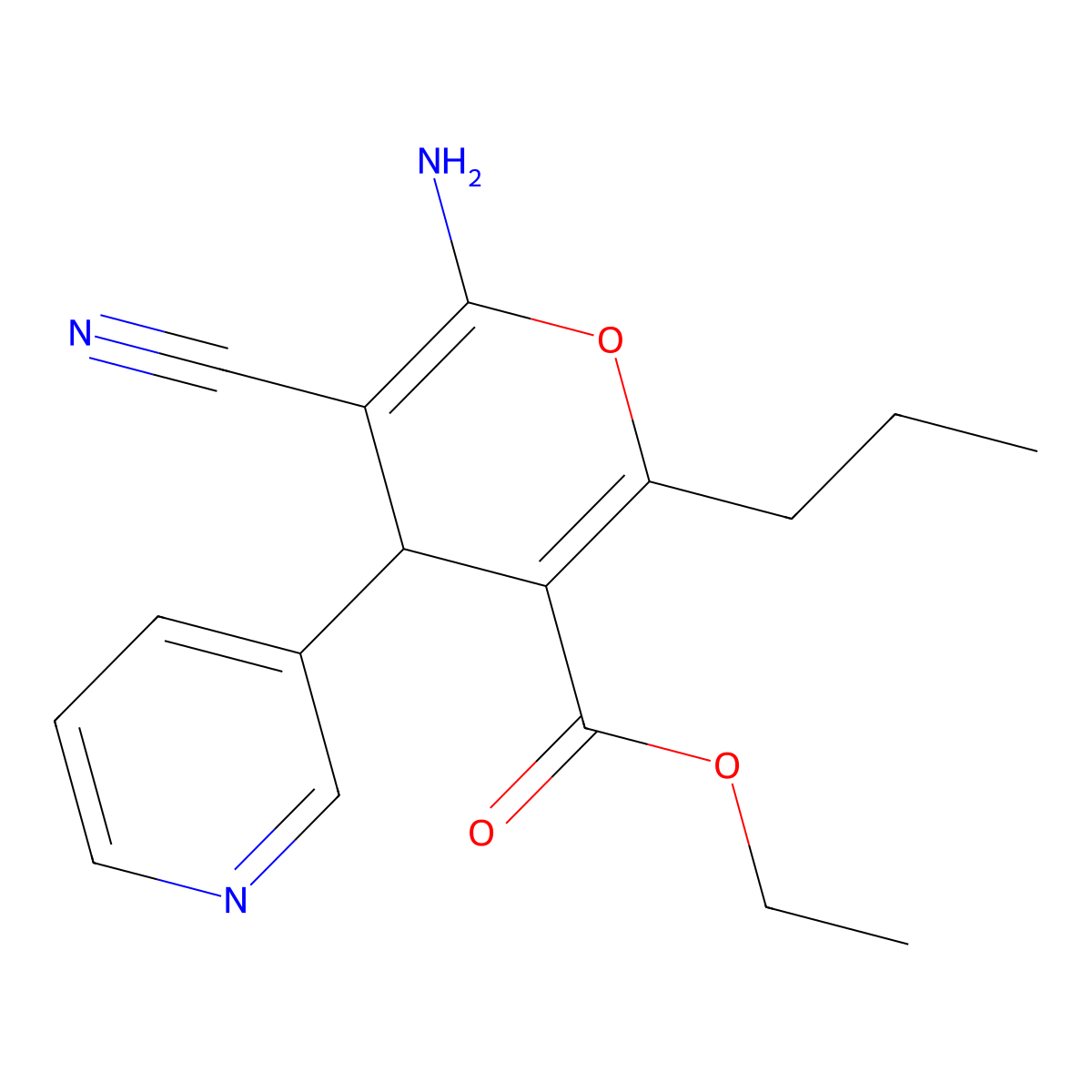 ethyl 6-amino-5-cyano-2-propyl-4-(pyridin-3-yl)-4H-pyran-3-carboxylate molecular structure, CAS 300732-86-9