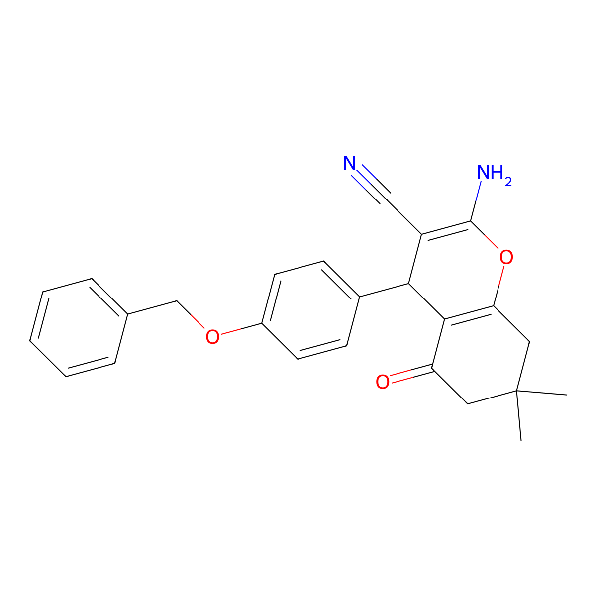 2-amino-4-[4-(benzyloxy)phenyl]-7,7-dimethyl-5-oxo-5,6,7,8-tetrahydro-4H-chromene-3-carbonitrile molecular structure, CAS 300732-91-6