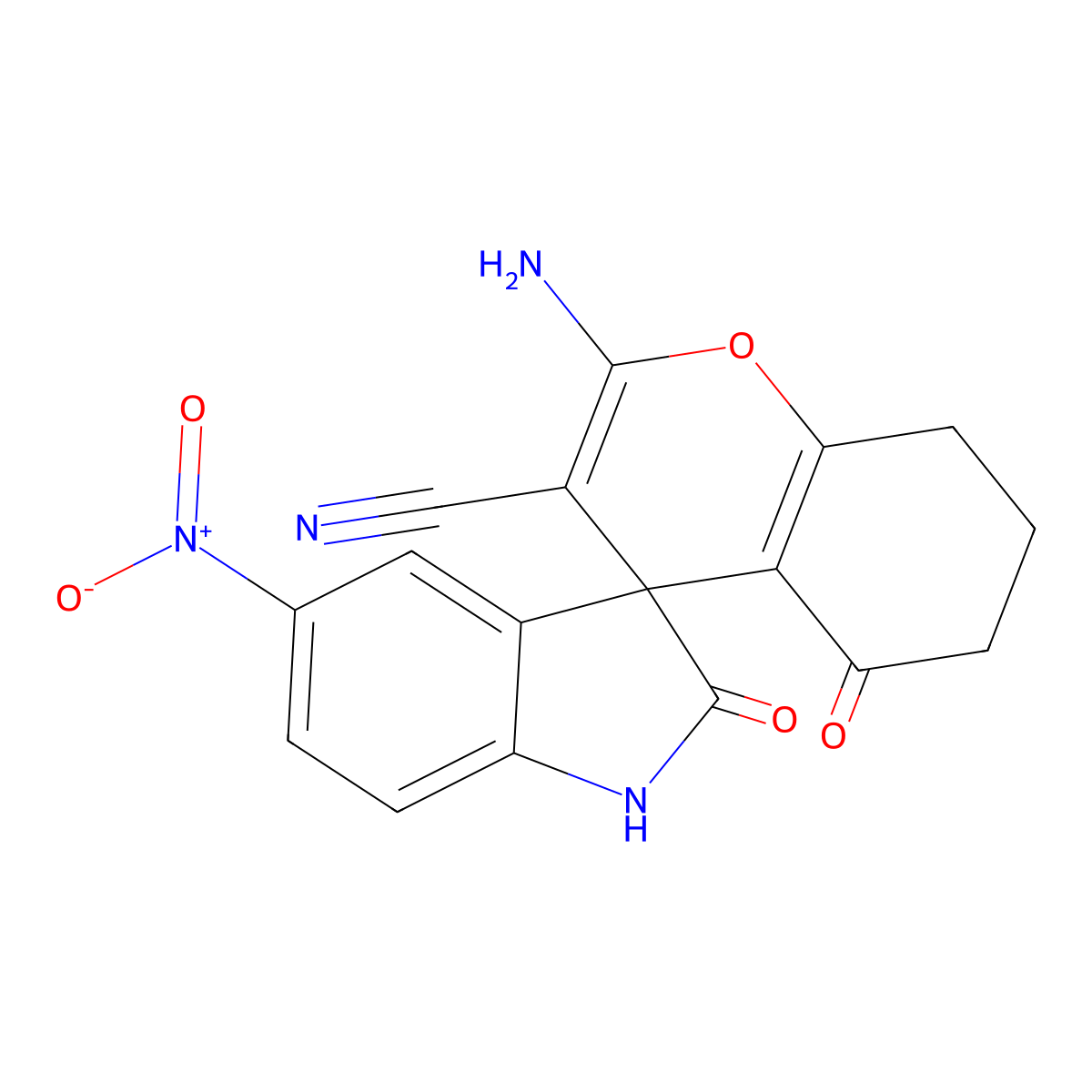 2-Amino-5'-nitro-2',5-dioxo-1',2',5,6,7,8-hexahydrospiro[chromene-4,3'-indole]-3-carbonitrile molecular structure, CAS 300733-25-9