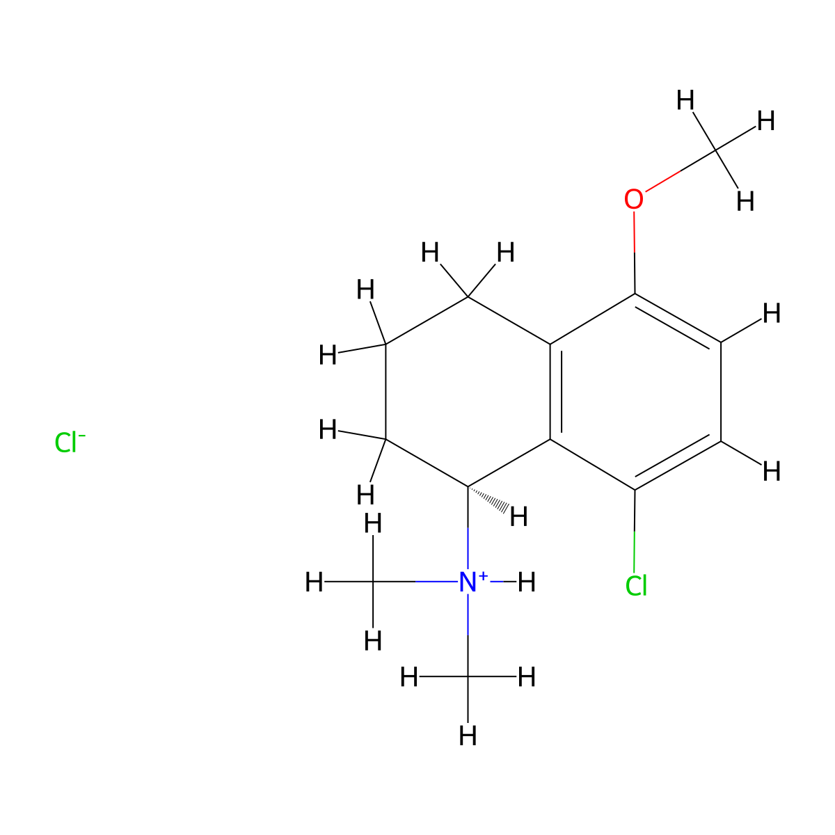1-Naphthylamine, 1,2,3,4-tetrahydro-8-chloro-N,N-dimethyl-5-methoxy-, hydrochloride, (S)- molecular structure, CAS 30074-65-8
