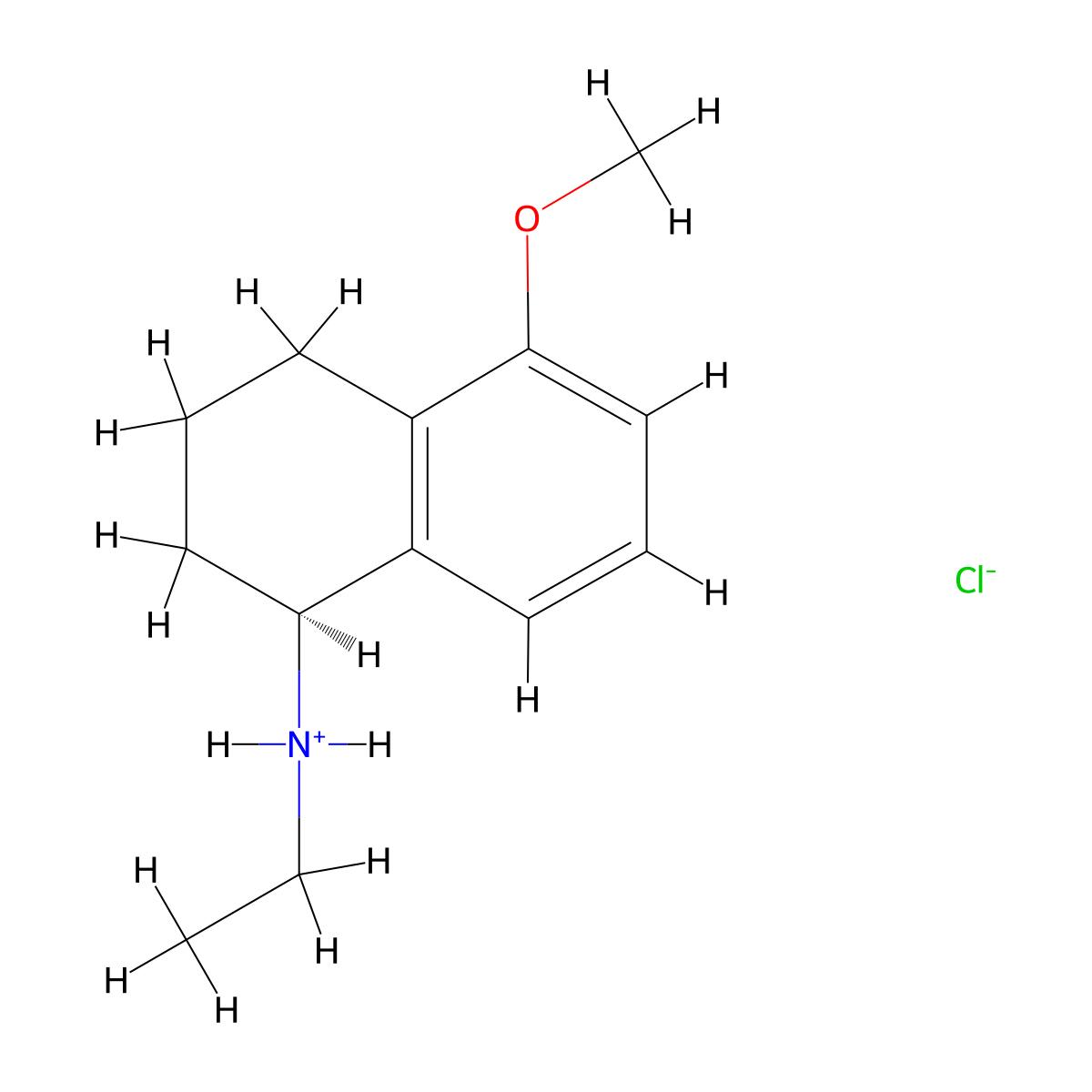 1-Naphthylamine, 1,2,3,4-tetrahydro-N-ethyl-5-methoxy-, hydrochloride, (S)- molecular structure, CAS 30074-78-3
