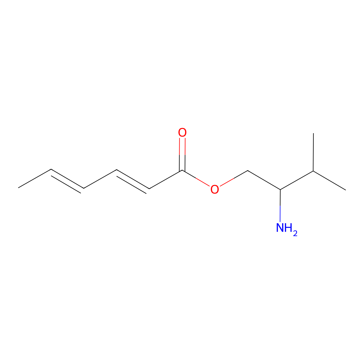 2,4-Hexadienoic acid, 2-amino-3-methylbutyl ester molecular structure, CAS 3007629-60-6