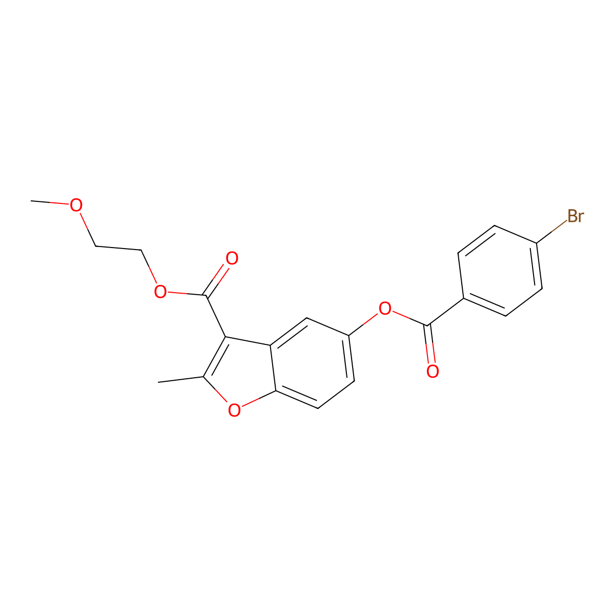 2-Methoxyethyl 5-((4-bromobenzoyl)oxy)-2-methylbenzofuran-3-carboxylate molecular structure, CAS 300772-44-5
