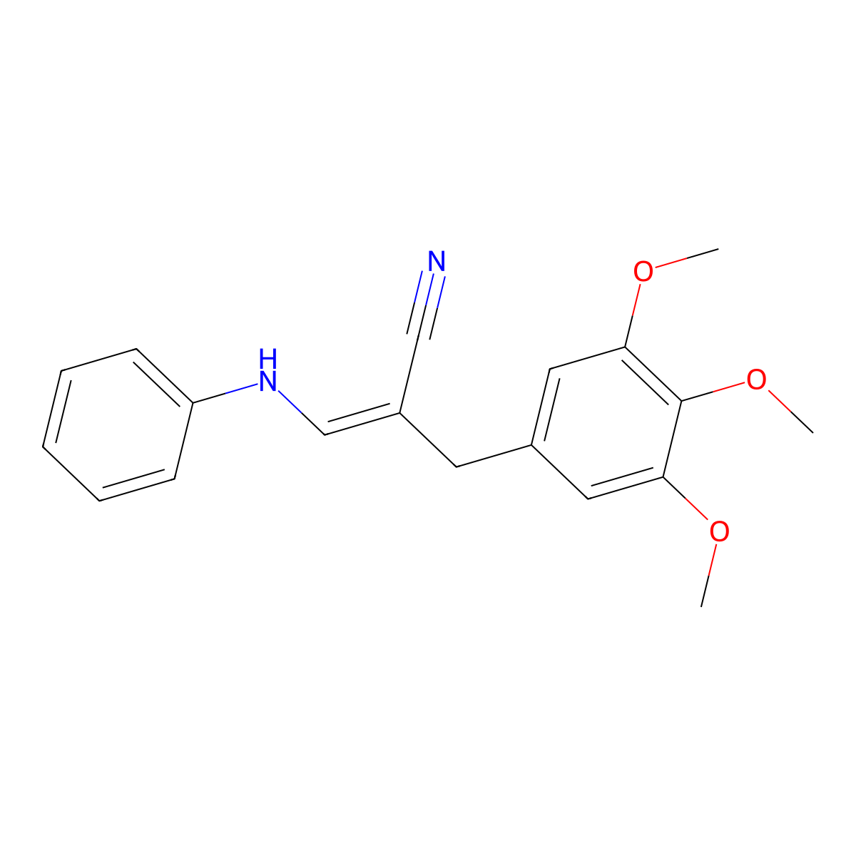 3-Anilino-2-(3,4,5,-trimethoxybenzyl)acrylonitrile, (Z)- molecular structure, CAS 30078-48-9
