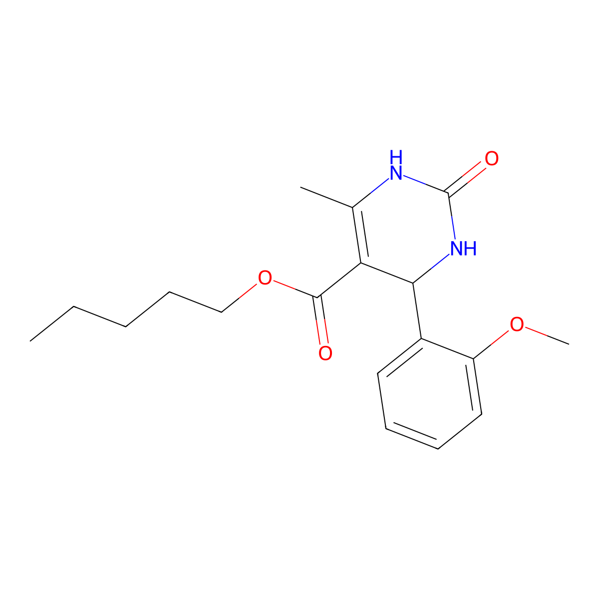 Pentyl 4-(2-methoxyphenyl)-6-methyl-2-oxo-1,2,3,4-tetrahydropyrimidine-5-carboxylate molecular structure, CAS 300799-32-0