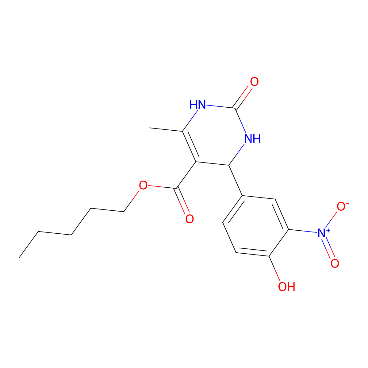 Pentyl 4-(4-hydroxy-3-nitrophenyl)-6-methyl-2-oxo-1,2,3,4-tetrahydropyrimidine-5-carboxylate molecular structure, CAS 300799-37-5