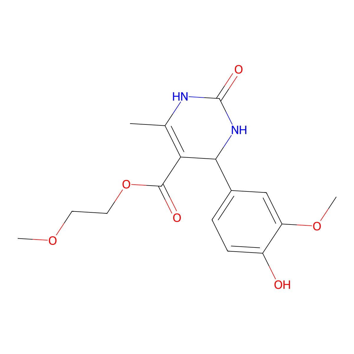 2-Methoxyethyl 4-(4-hydroxy-3-methoxyphenyl)-6-methyl-2-oxo-1,2,3,4-tetrahydropyrimidine-5-carboxylate molecular structure, CAS 300799-45-5