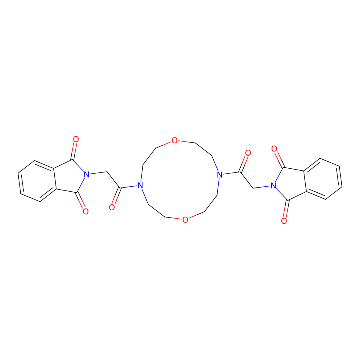 2,2'-[1,7-dioxa-4,10-diazacyclododecane-4,10-diylbis(2-oxoethane-2,1-diyl)]bis(1H-isoindole-1,3(2H)-dione) molecular structure, CAS 300800-63-9