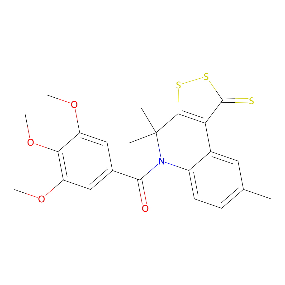 (3,4,5-Trimethoxyphenyl)-(4,4,8-trimethyl-1-sulfanylidenedithiolo[3,4-c]quinolin-5-yl)methanone molecular structure, CAS 300801-65-4