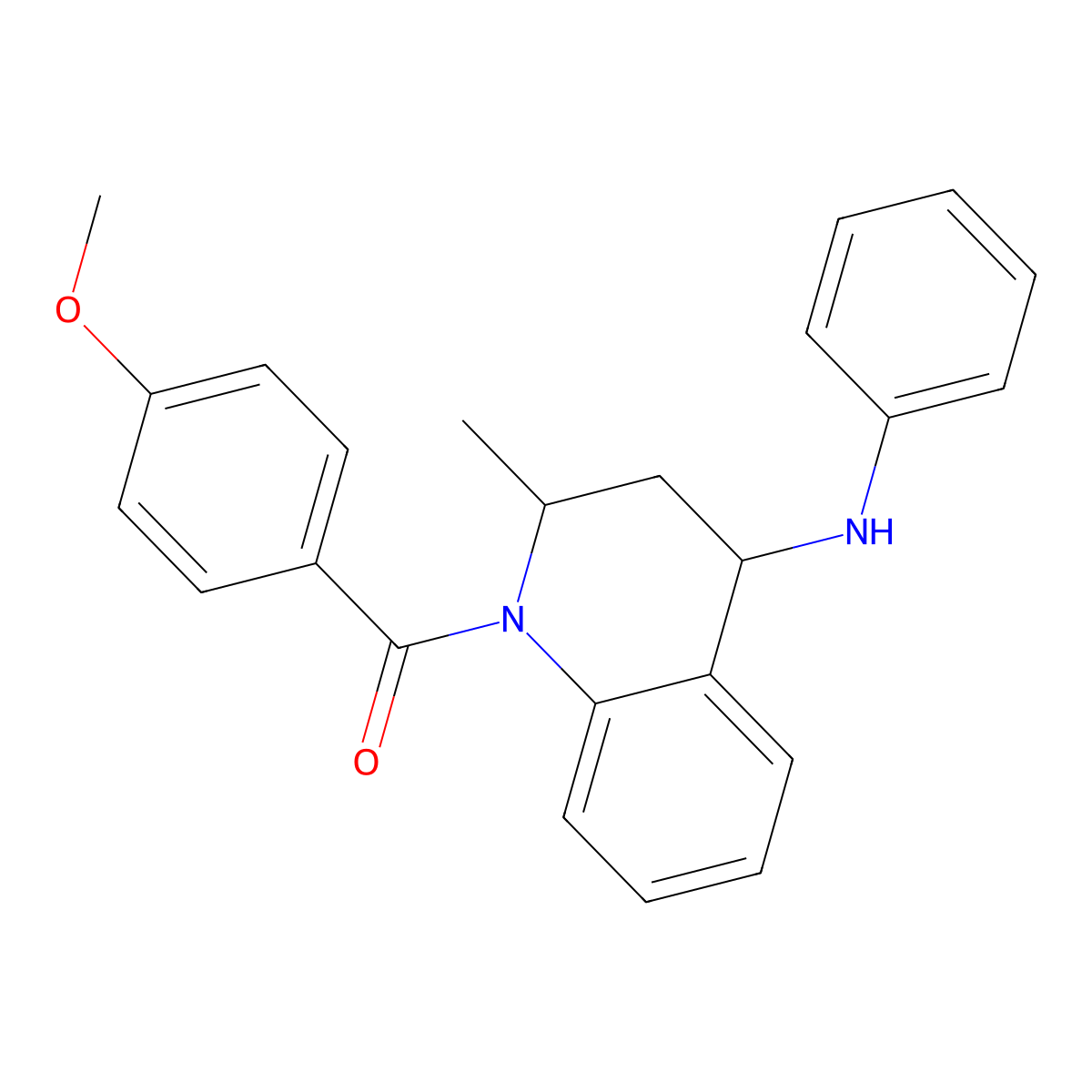 (4-Methoxy-phenyl)-(2-methyl-4-phenylamino-3,4-dihydro-2H-quinolin-1-yl)-methanone molecular structure, CAS 300801-69-8