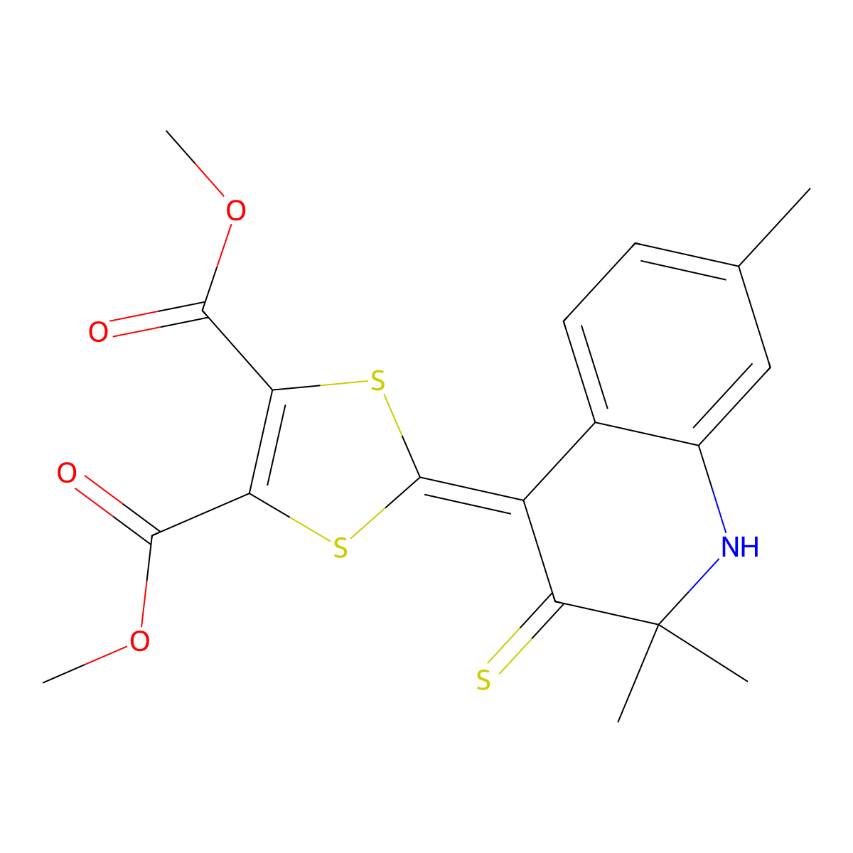 dimethyl 2-(2,2,7-trimethyl-3-thioxo-2,3-dihydroquinolin-4(1H)-ylidene)-1,3-dithiole-4,5-dicarboxylate molecular structure, CAS 300801-72-3