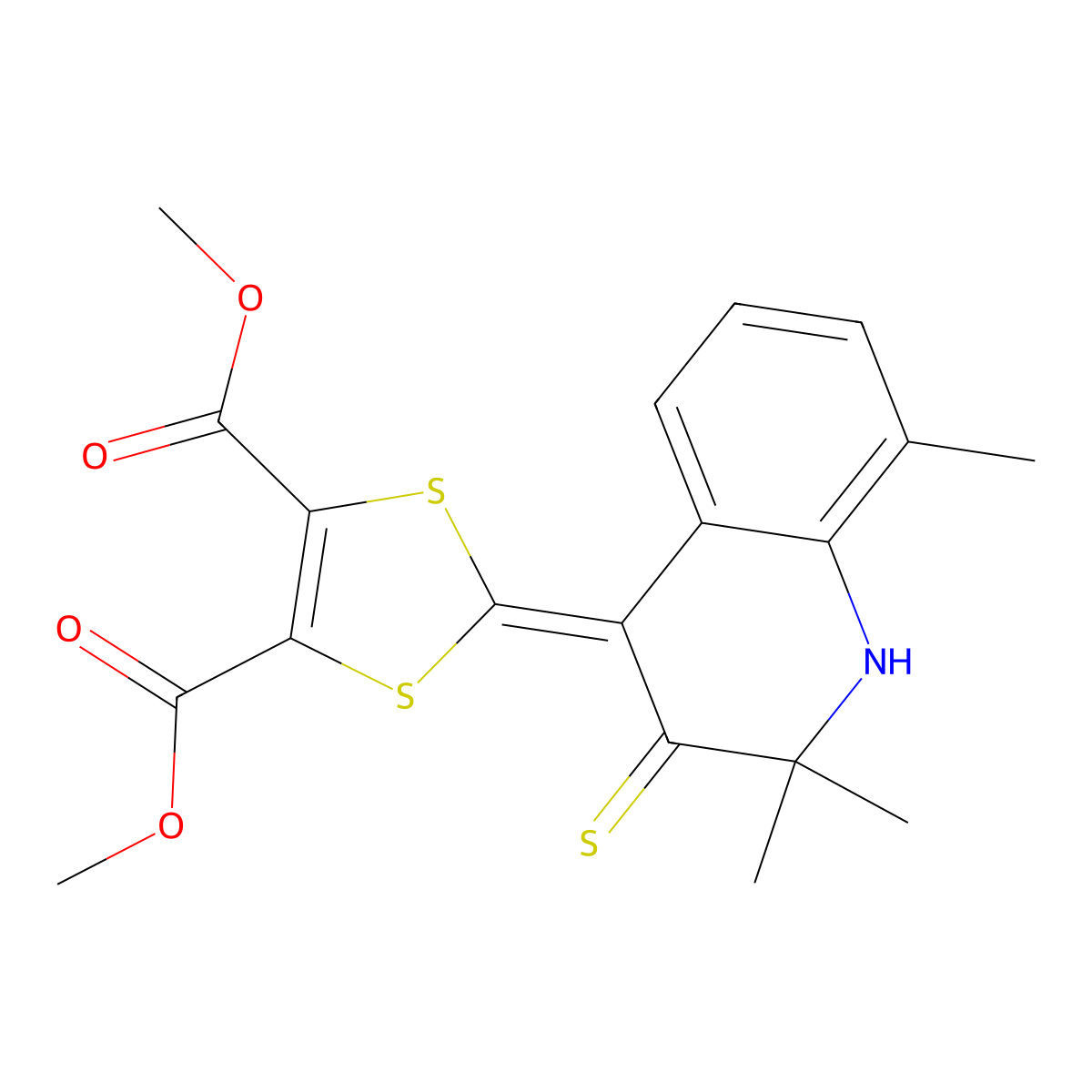 dimethyl 2-(2,2,8-trimethyl-3-thioxo-2,3-dihydro-4(1H)-quinolinylidene)-1,3-dithiole-4,5-dicarboxylate molecular structure, CAS 300801-73-4