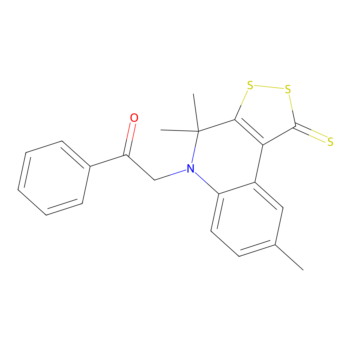 1-Phenyl-2-(4,4,8-trimethyl-1-sulfanylidenedithiolo[3,4-c]quinolin-5-yl)ethanone molecular structure, CAS 300801-77-8