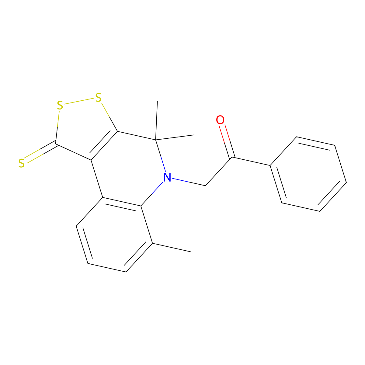 1-Phenyl-2-(4,4,6-trimethyl-1-sulfanylidenedithiolo[3,4-c]quinolin-5-yl)ethanone molecular structure, CAS 300801-79-0