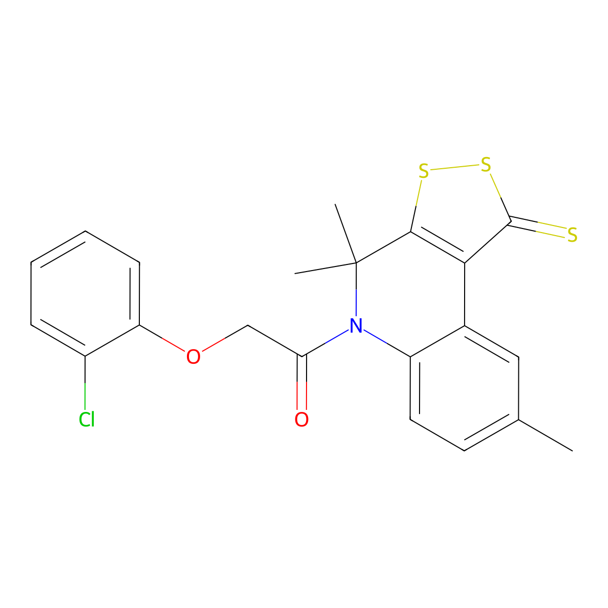 2-(2-chlorophenoxy)-1-(4,4,8-trimethyl-1-thioxo-1,4-dihydro-5H-[1,2]dithiolo[3,4-c]quinolin-5-yl)ethanone molecular structure, CAS 300801-92-7