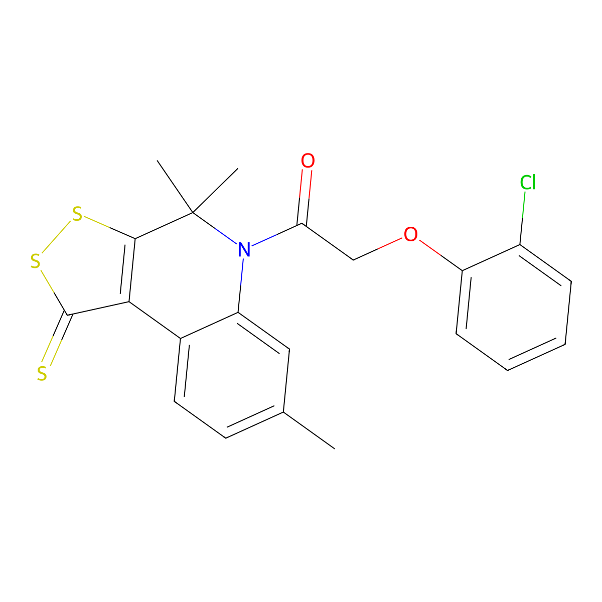 2-(2-Chlorophenoxy)-1-(4,4,7-trimethyl-1-sulfanylidenedithiolo[3,4-c]quinolin-5-yl)ethanone molecular structure, CAS 300801-93-8