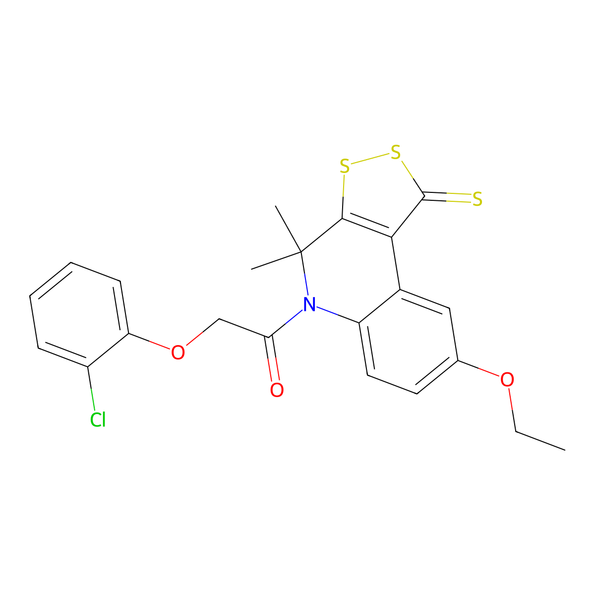 2-(2-chlorophenoxy)-1-(8-ethoxy-4,4-dimethyl-1-thioxo-1,4-dihydro-5H-[1,2]dithiolo[3,4-c]quinolin-5-yl)ethanone molecular structure, CAS 300801-94-9