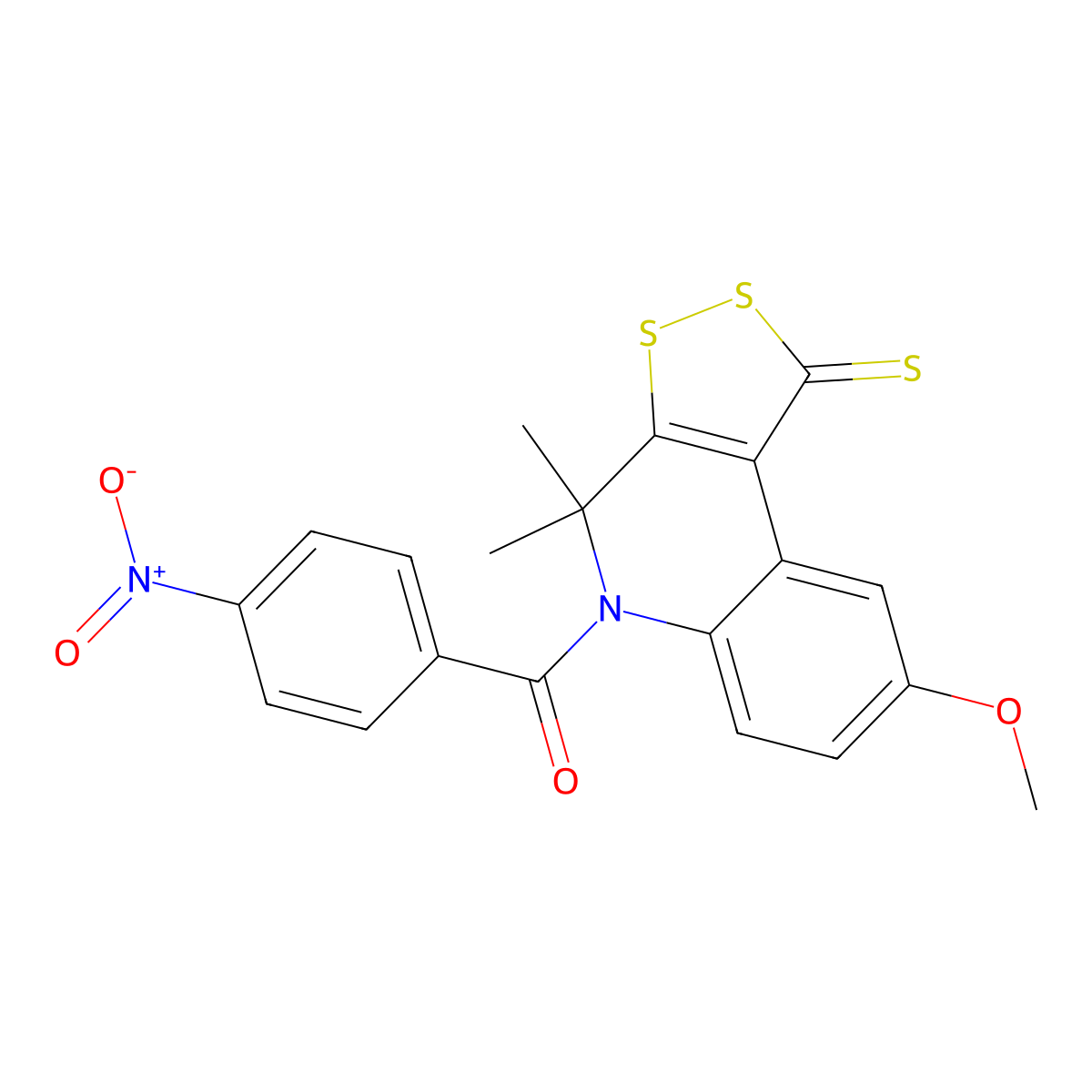 (8-Methoxy-4,4-dimethyl-1-sulfanylidenedithiolo[3,4-c]quinolin-5-yl)-(4-nitrophenyl)methanone molecular structure, CAS 300801-99-4