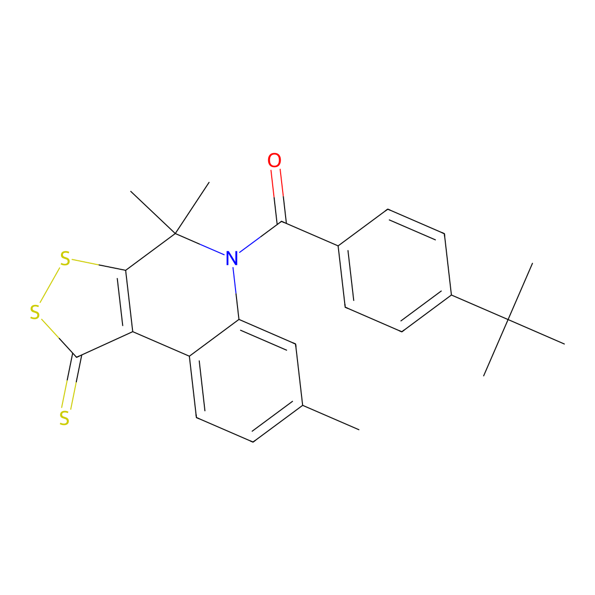 (4-tert-butylphenyl)(4,4,7-trimethyl-1-thioxo-1,4-dihydro-5H-[1,2]dithiolo[3,4-c]quinolin-5-yl)methanone molecular structure, CAS 300802-01-1