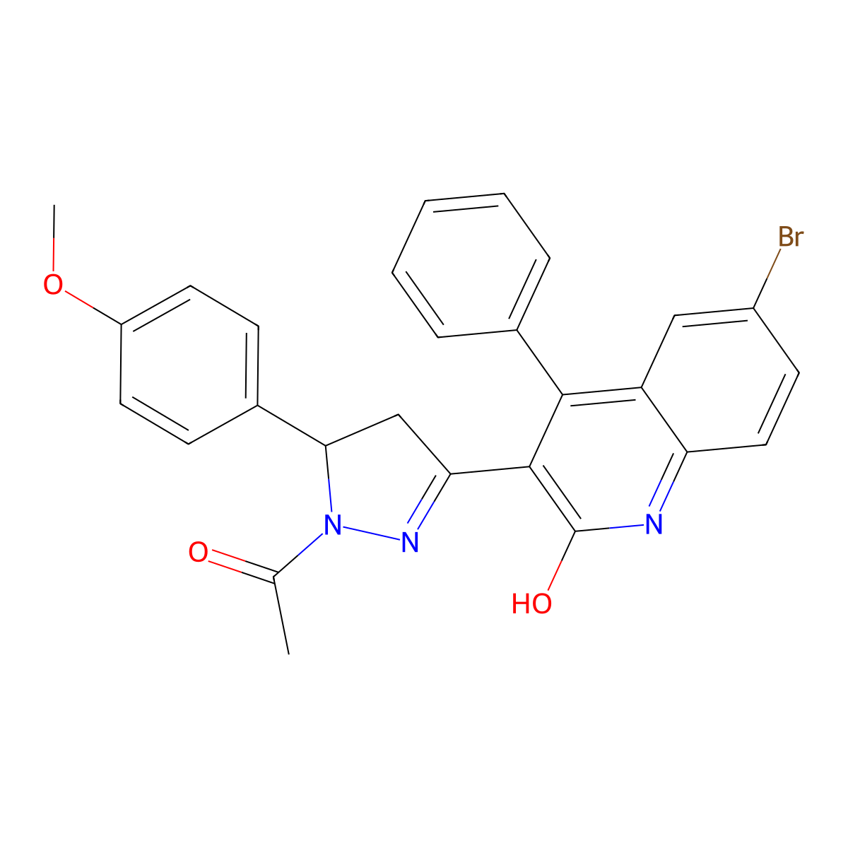 3-(1-acetyl-5-(4-methoxyphenyl)-4,5-dihydro-1H-pyrazol-3-yl)-6-bromo-4-phenylquinolin-2(1H)-one molecular structure, CAS 300802-18-0